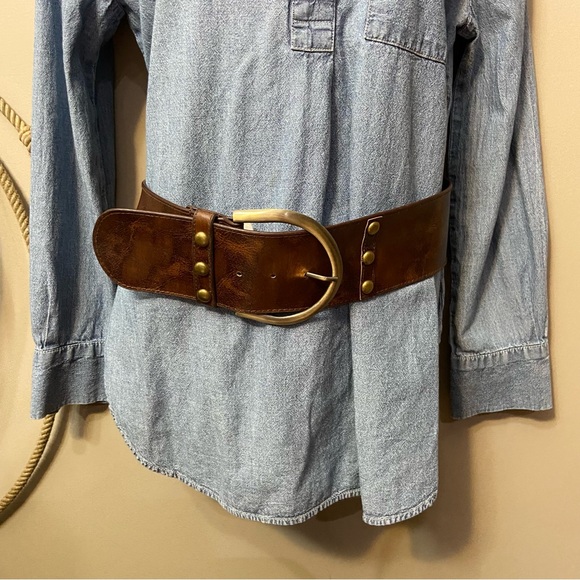 No Boundaries Accessories - Wide Faux Leather Boho Style Brass Embellished Womens Belt Size 2X EUC